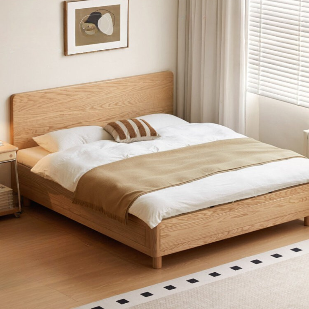 Oak Solid Wood Box Bed — Modern Minimalist Design