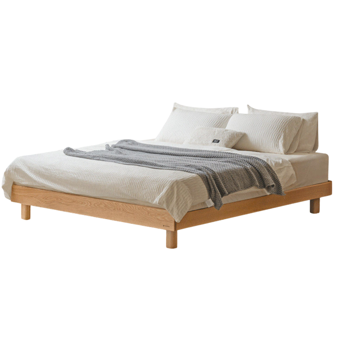 Oak Solid Wood Platform Bed, Headboard-Free Bed