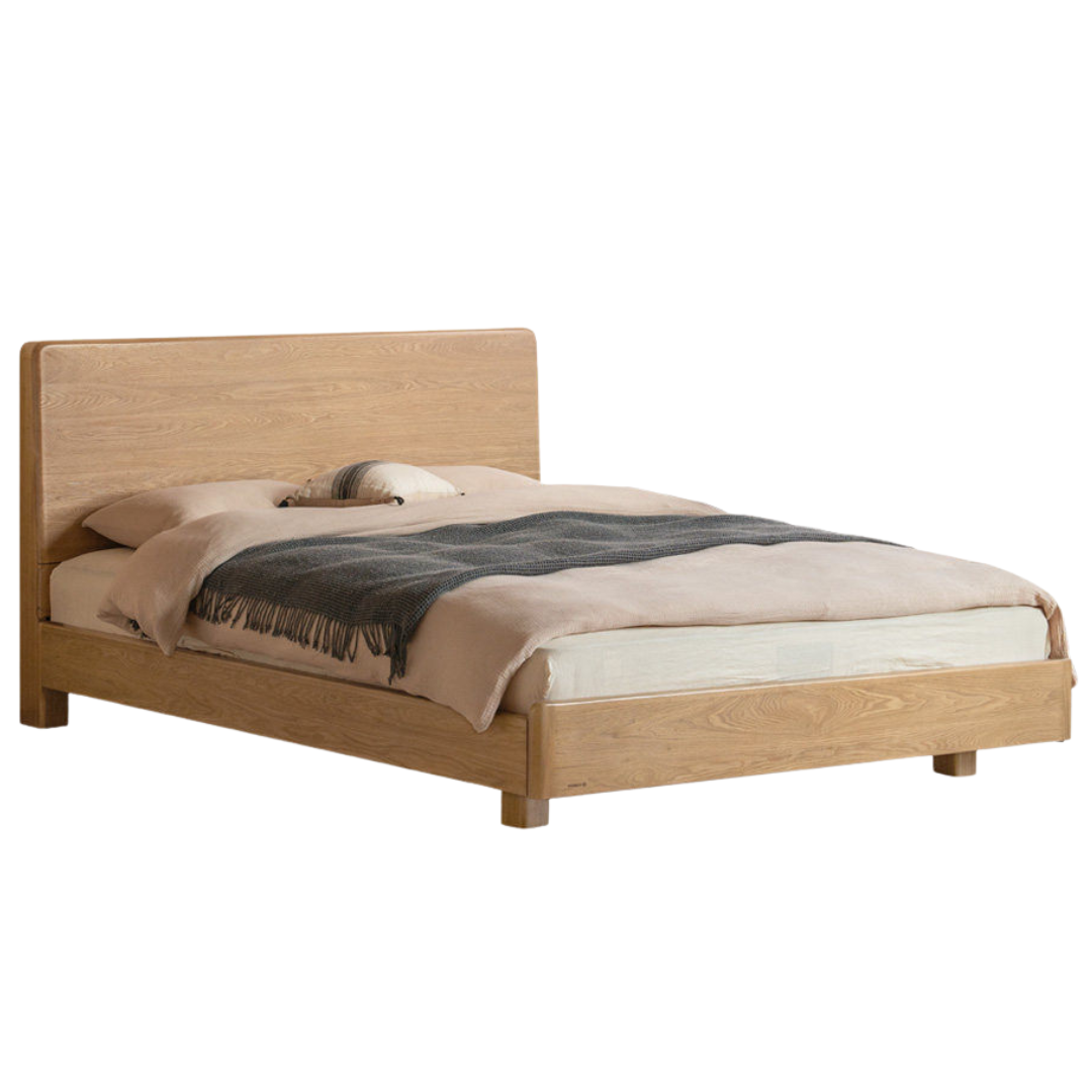 Ash Solid Wood Bed — Modern Minimalist Large Slab Design with Luminous Features