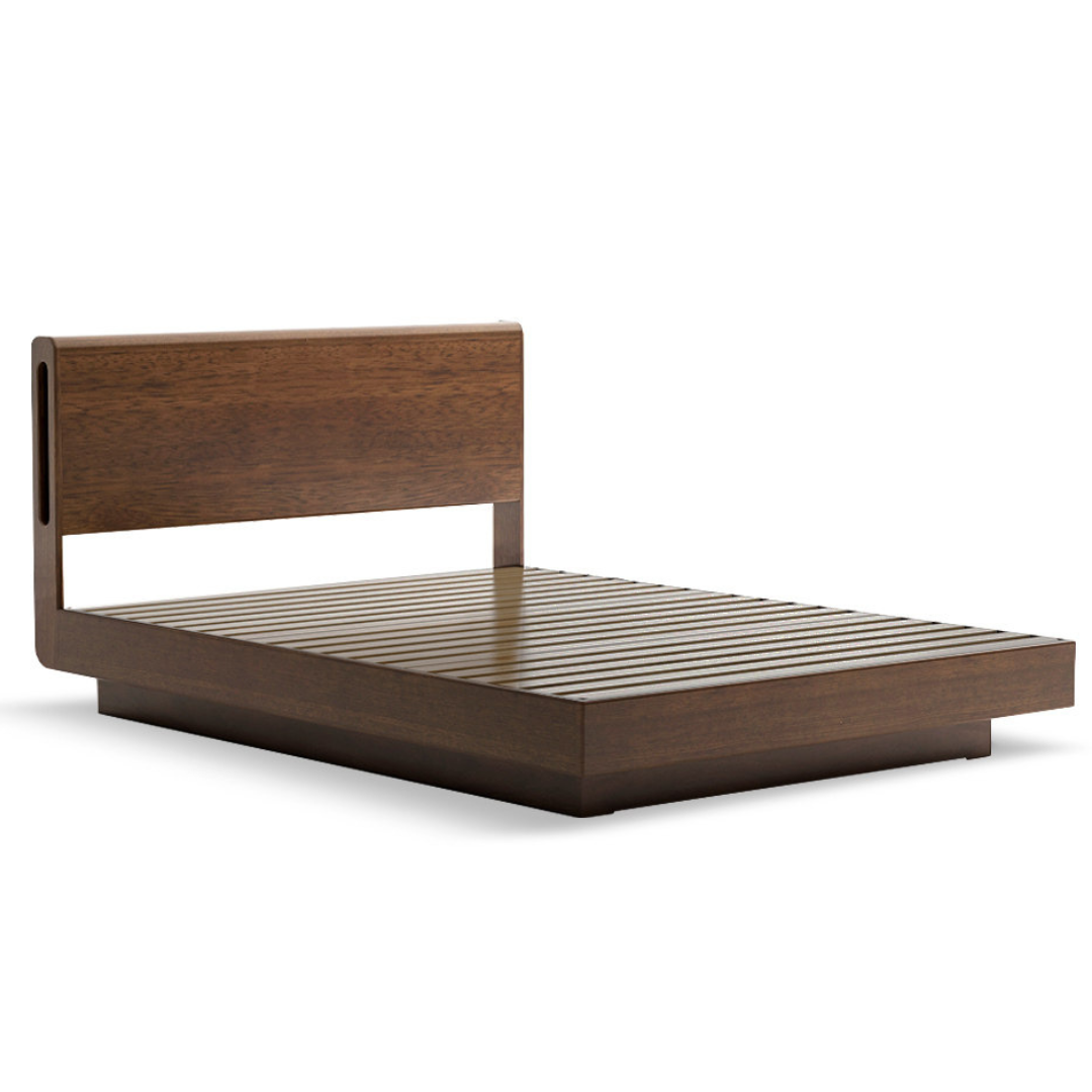 Black Walnut, Sandalwood Solid Wood Box Bed — Luxury Floating Bed with Glow-in-the-Dark Features