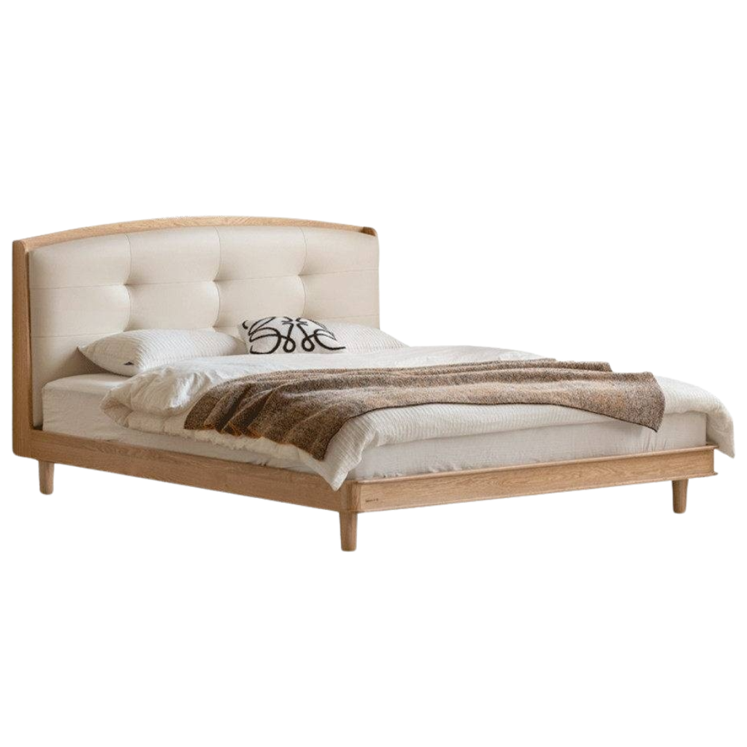 Oak Solid Wood Bed — Simple Style with Multifunctional Upholstered Design