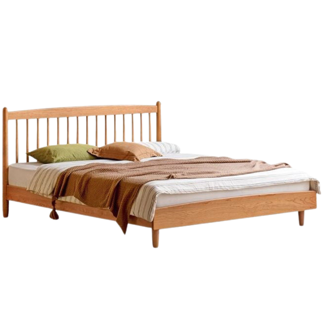 Cherry Solid Wood Bed — Simple Vintage Harp Style Bed