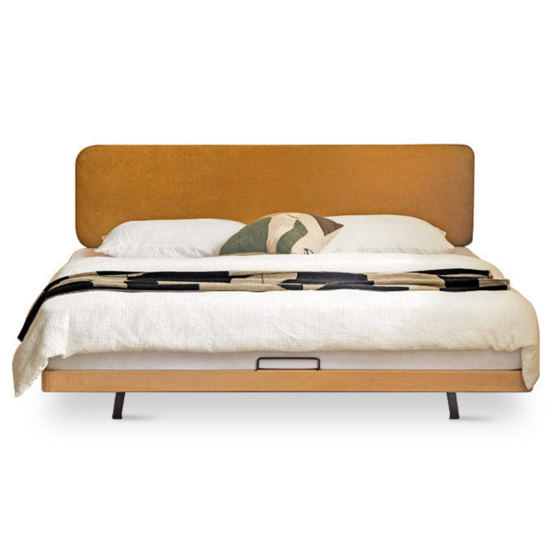 Beech Solid Wood Upholstered Bed — Retro Style with Floating Design, Luminous Light, Luxury Finish