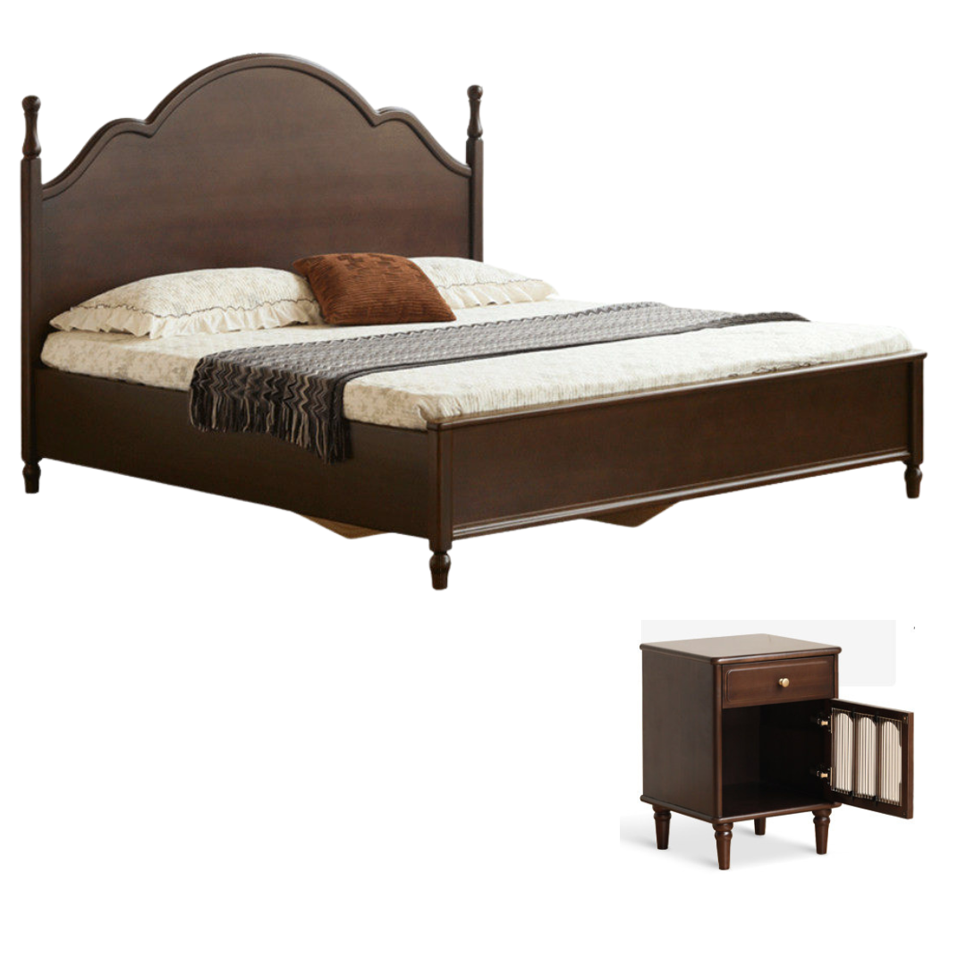 Poplar Solid Wood Box Bed — American Retro Vintage Style Off-the-Ground Box Bed