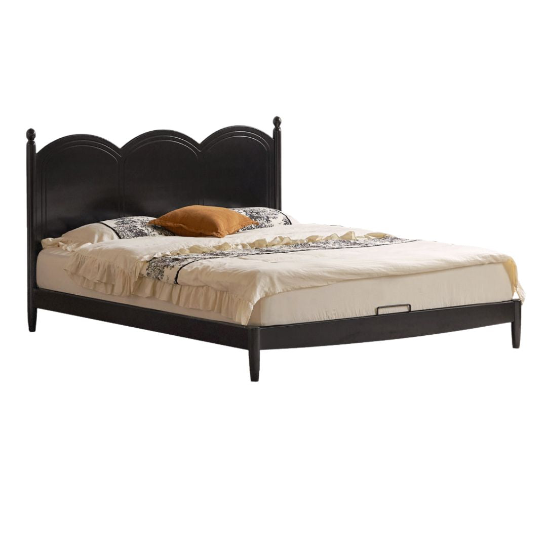 Rubberwood Solid Wood Bed — French Vintage Style, Large Slab Bed