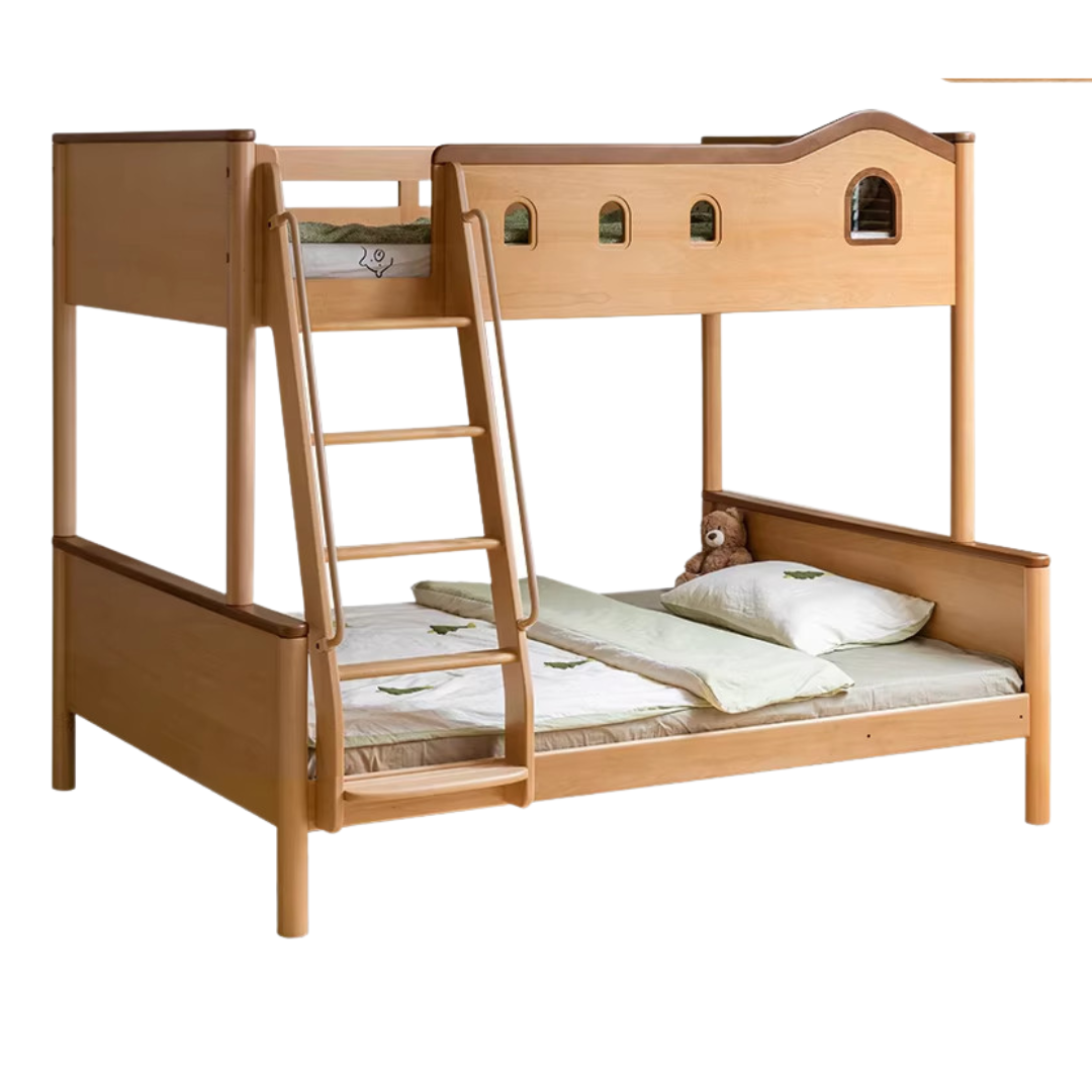 Beech,Rubberwood Solid Wood Detachable Bunk Bed with Playful Design