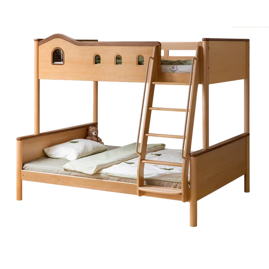 Beech,Rubberwood Solid Wood Detachable Bunk Bed with Playful Design