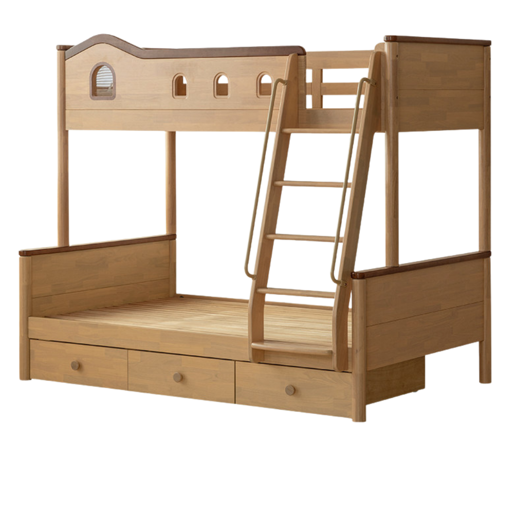 Beech,Rubberwood Solid Wood Detachable Bunk Bed with Playful Design