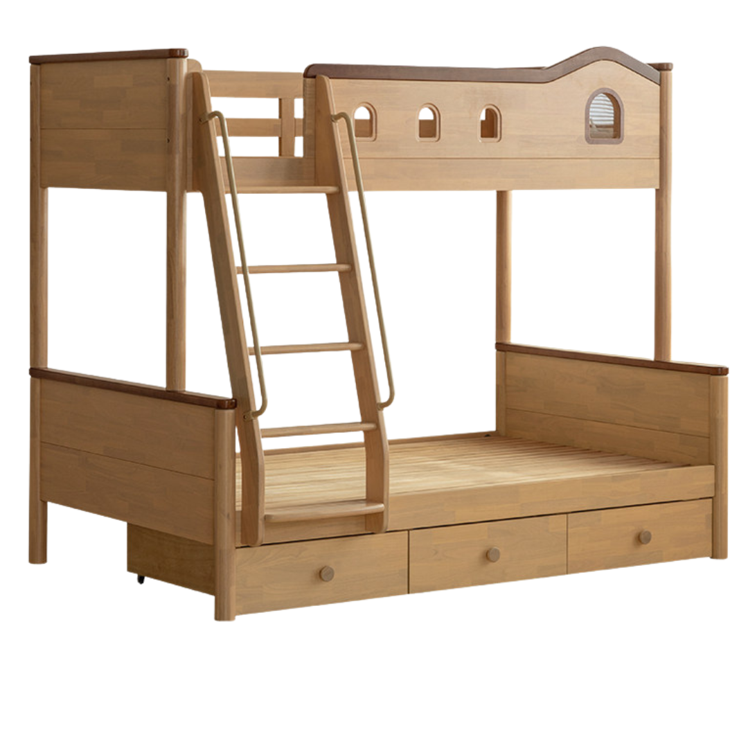 Beech,Rubberwood Solid Wood Detachable Bunk Bed with Playful Design