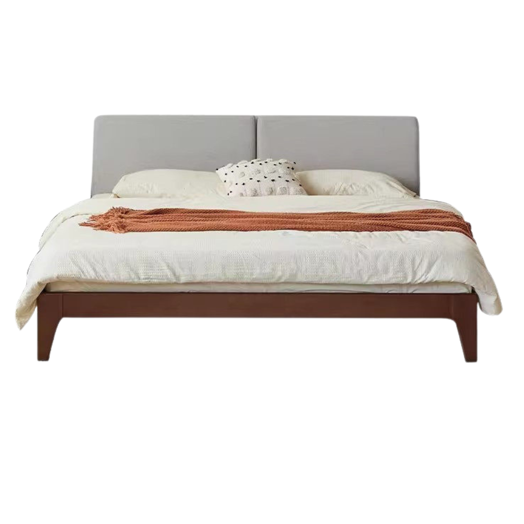 Beech Solid Wood Bed — Nordic Style, Modern Minimalist Design