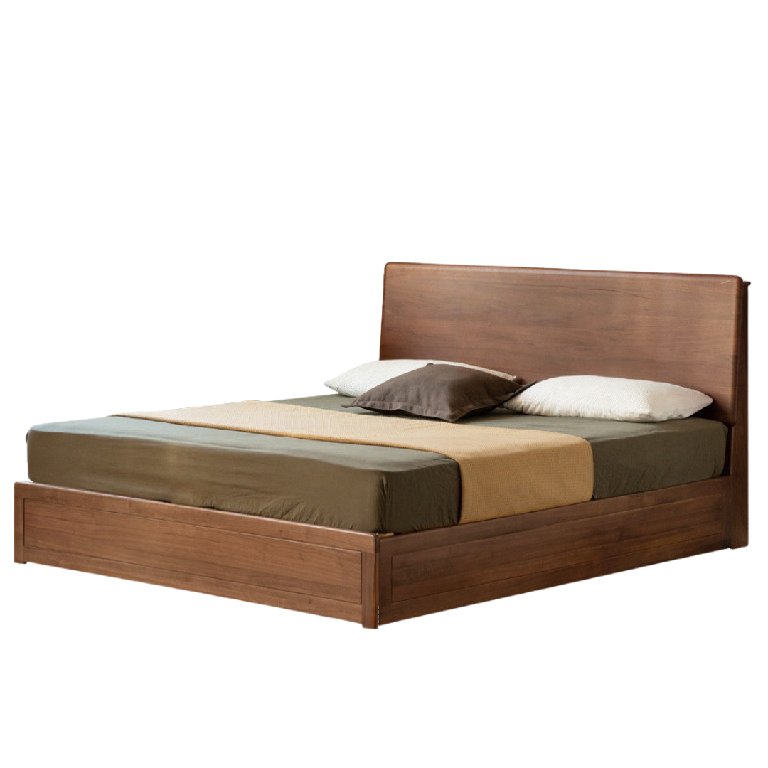 Black Walnut Solid Wood Box Bed — Luxury Multifunctional Storage Bed