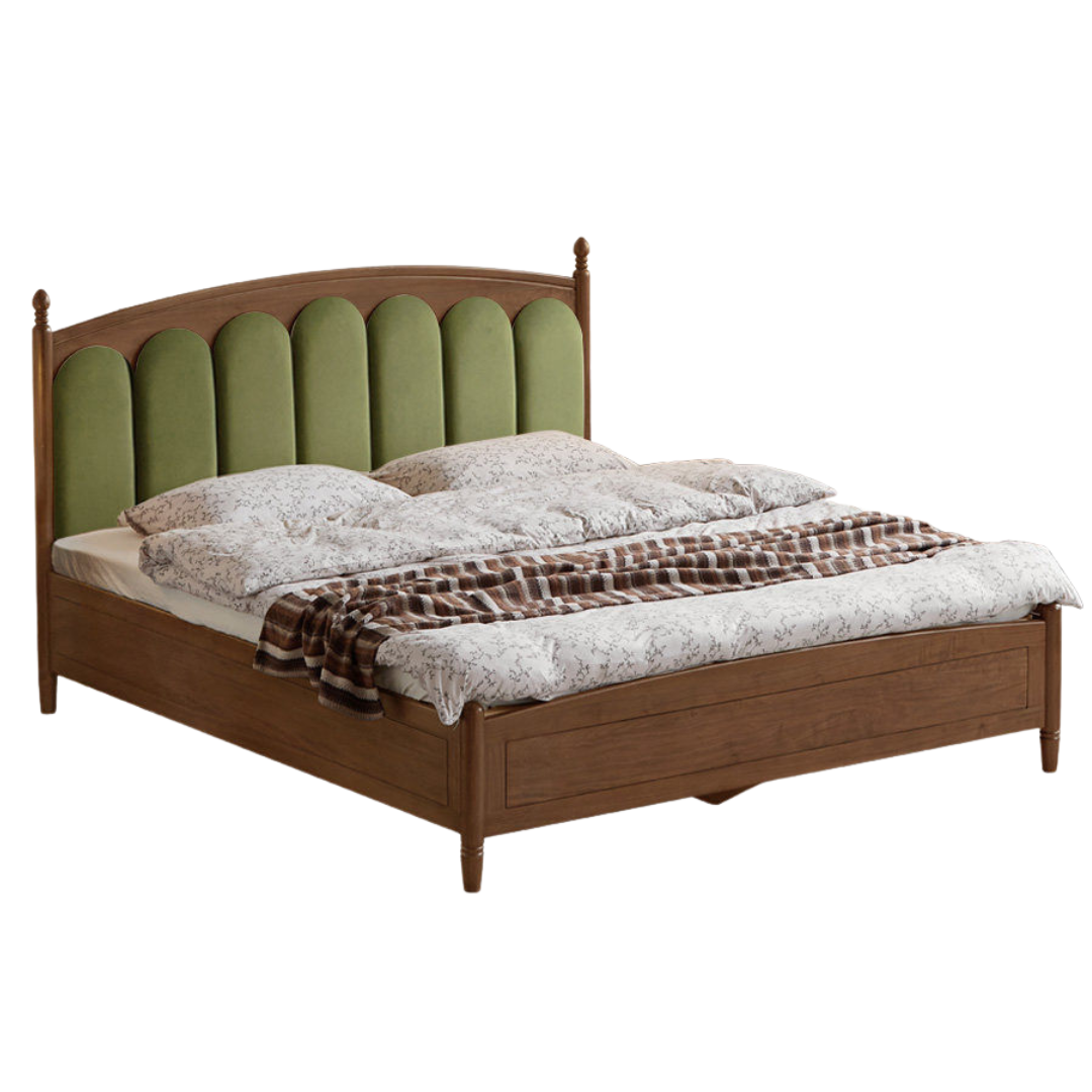 Black Walnut Solid Wood Box Bed — French Retro Style with Genuine Leather and Piano Key Design
