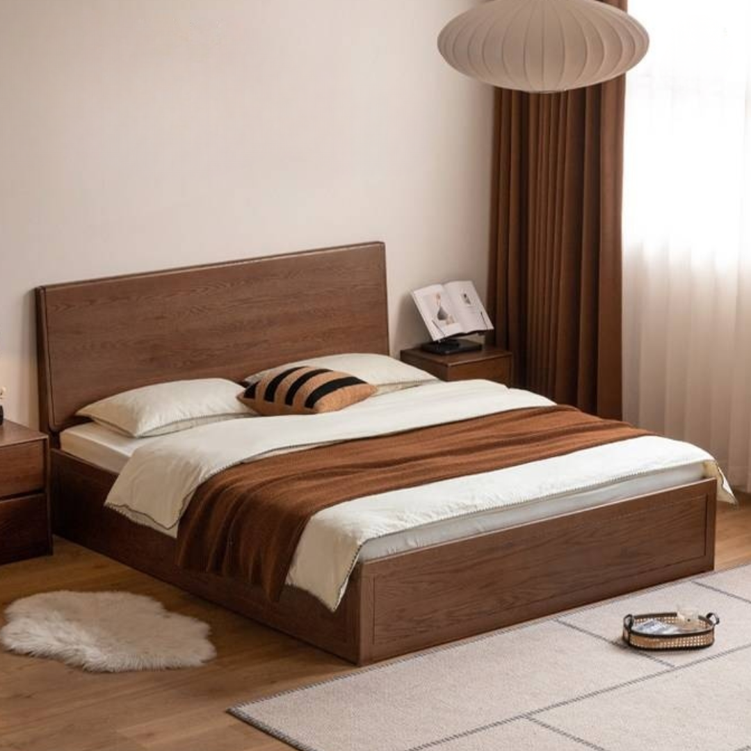 Oak Solid Wood Box Bed — Modern Minimalist Design