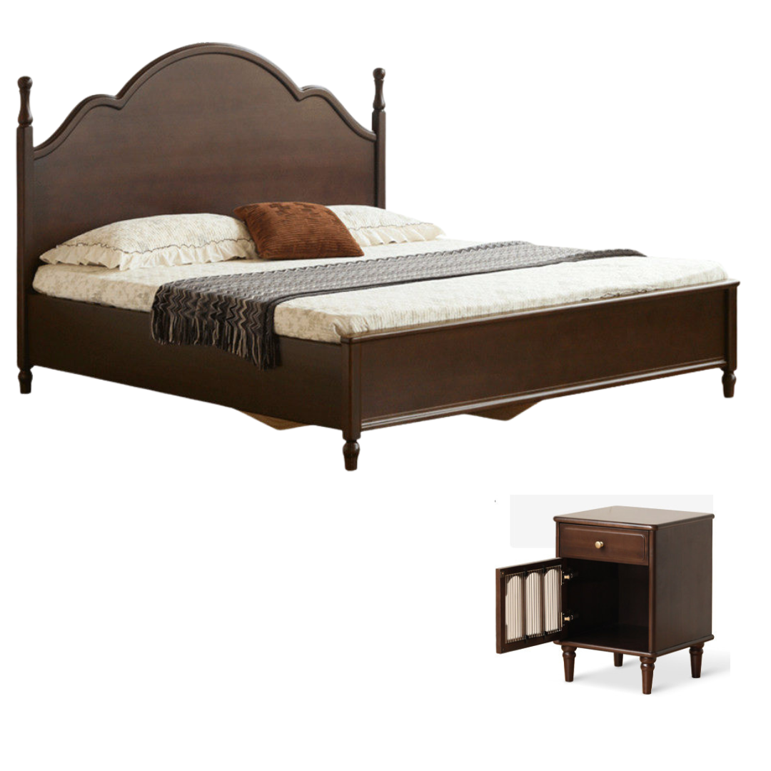 Poplar Solid Wood Box Bed — American Retro Vintage Style Off-the-Ground Box Bed
