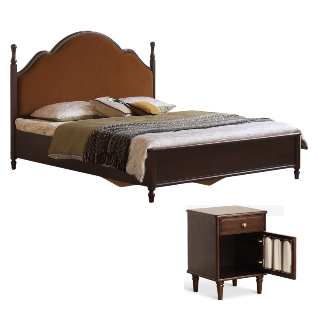 Poplar Solid Wood Box Bed — American Style Vintage with Soft Backrest