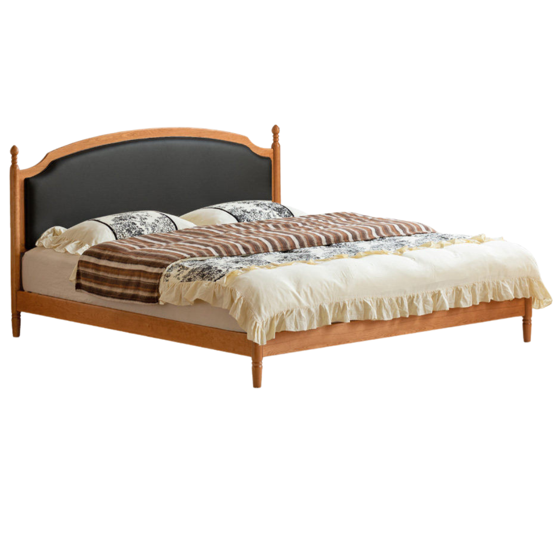 Cherry Solid Wood Soft Backrest Bed, French Retro Style