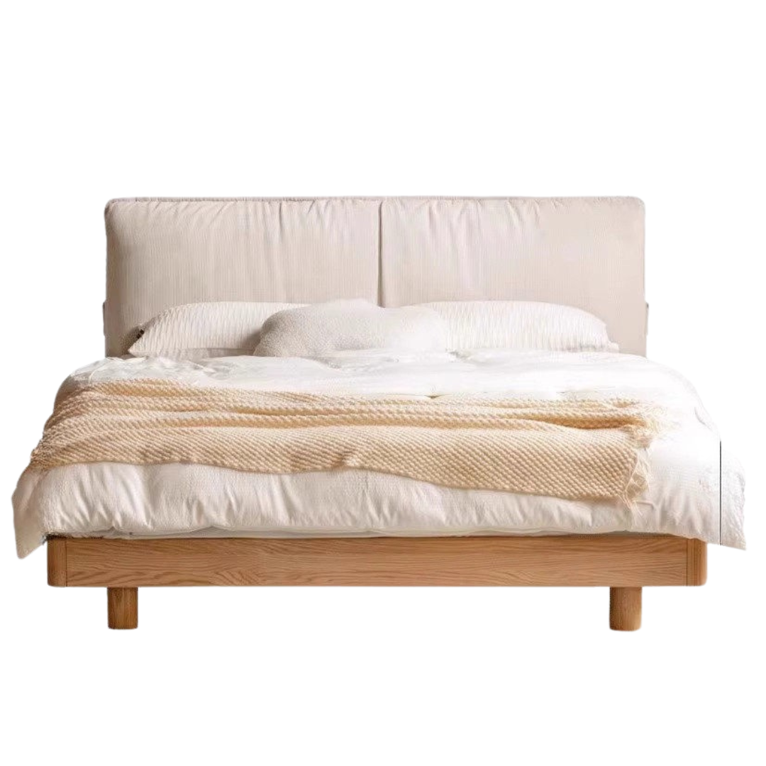 Oak Solid Wood Bed — Cream Style Upholstered Suspended Luminous Bed