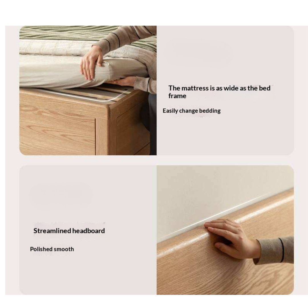 Oak Solid Wood Box Bed — Modern Minimalist Design