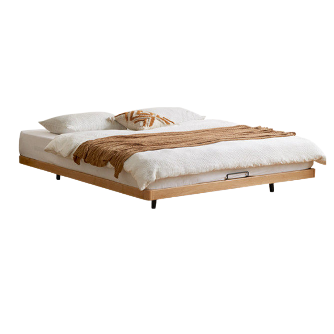 Beech Solid Wood Platform Bed, Headboard-Free Bed, Flush-Edge Floating Bed