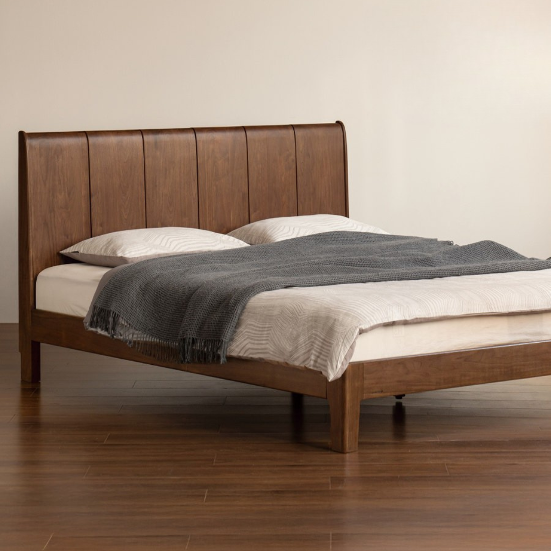 Black Walnut Solid Wood Bed — Italian Light Luxury Style