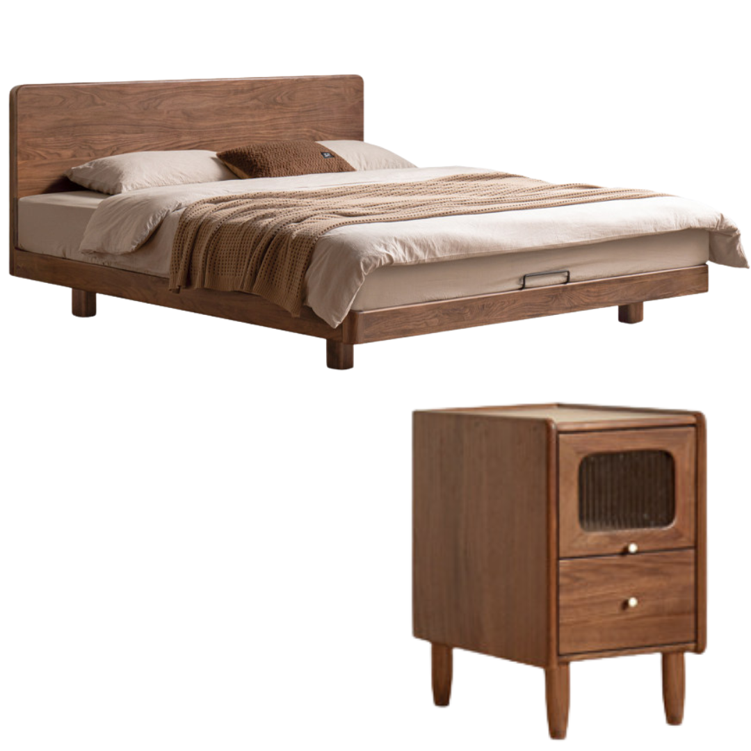 Black Walnut, Oak, Catalpa Solid Wood Floating Bed with Modern Minimalist Design