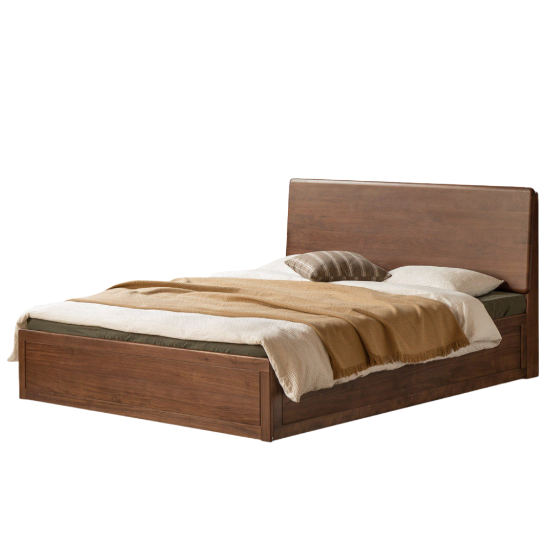 Black Walnut Solid Wood Box Bed — Luxury Multifunctional Storage Bed