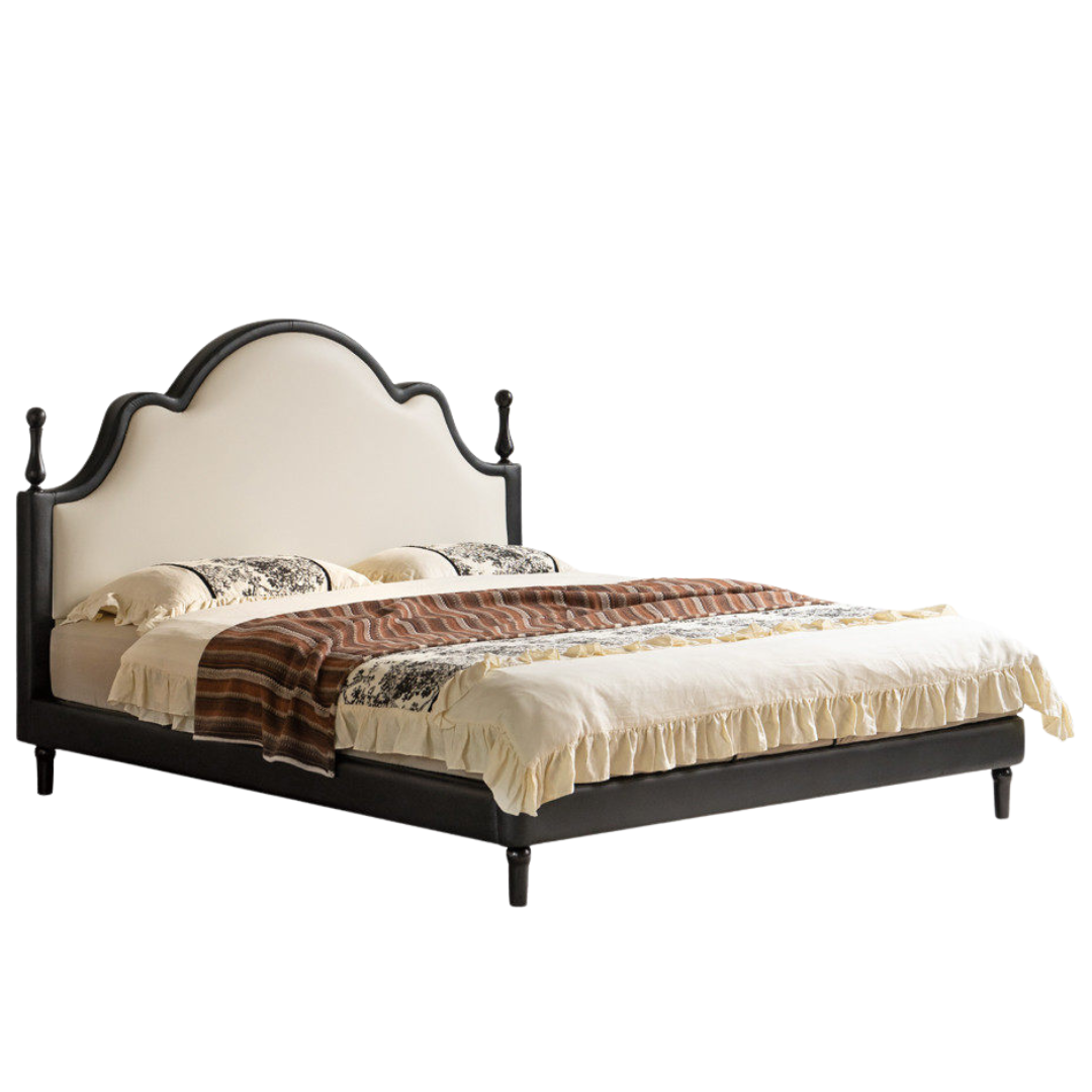Eco-Friendly Cloud Leather Bed — French Retro Style Upholstered Fabric Bed