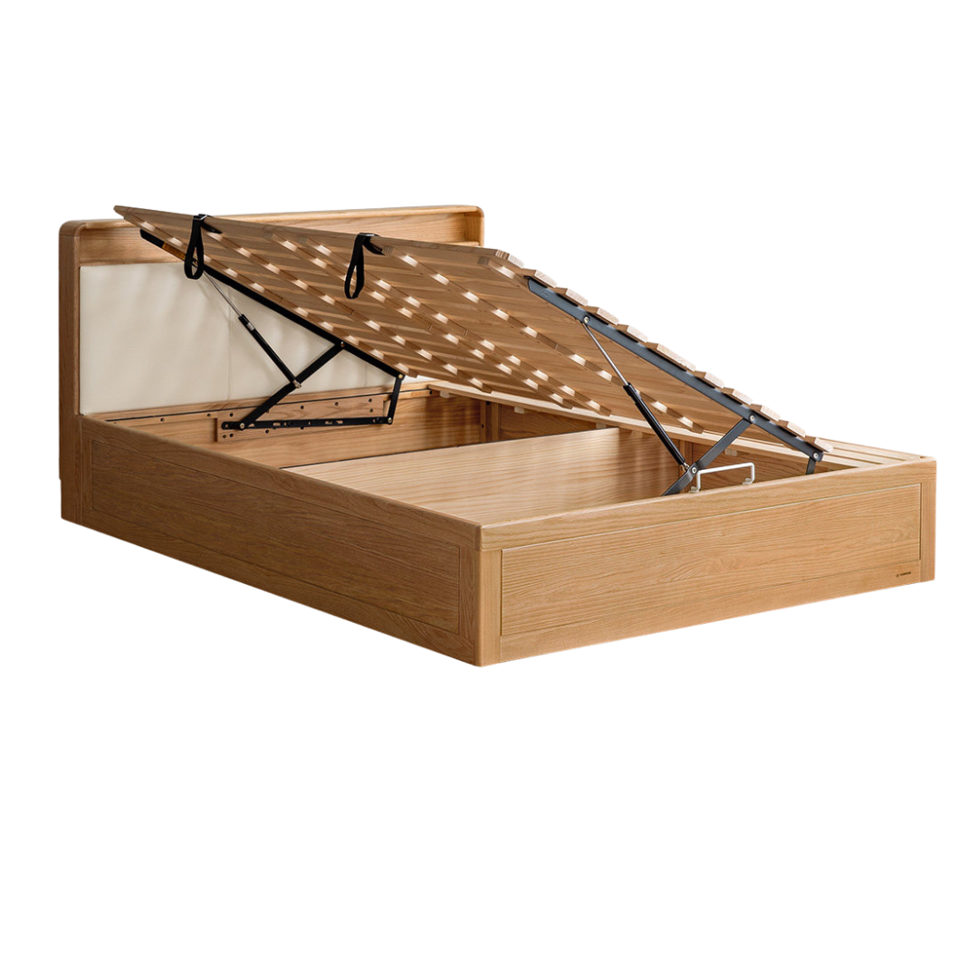 Oak Solid Wod Multifunctional Storage Bed with LED Light
