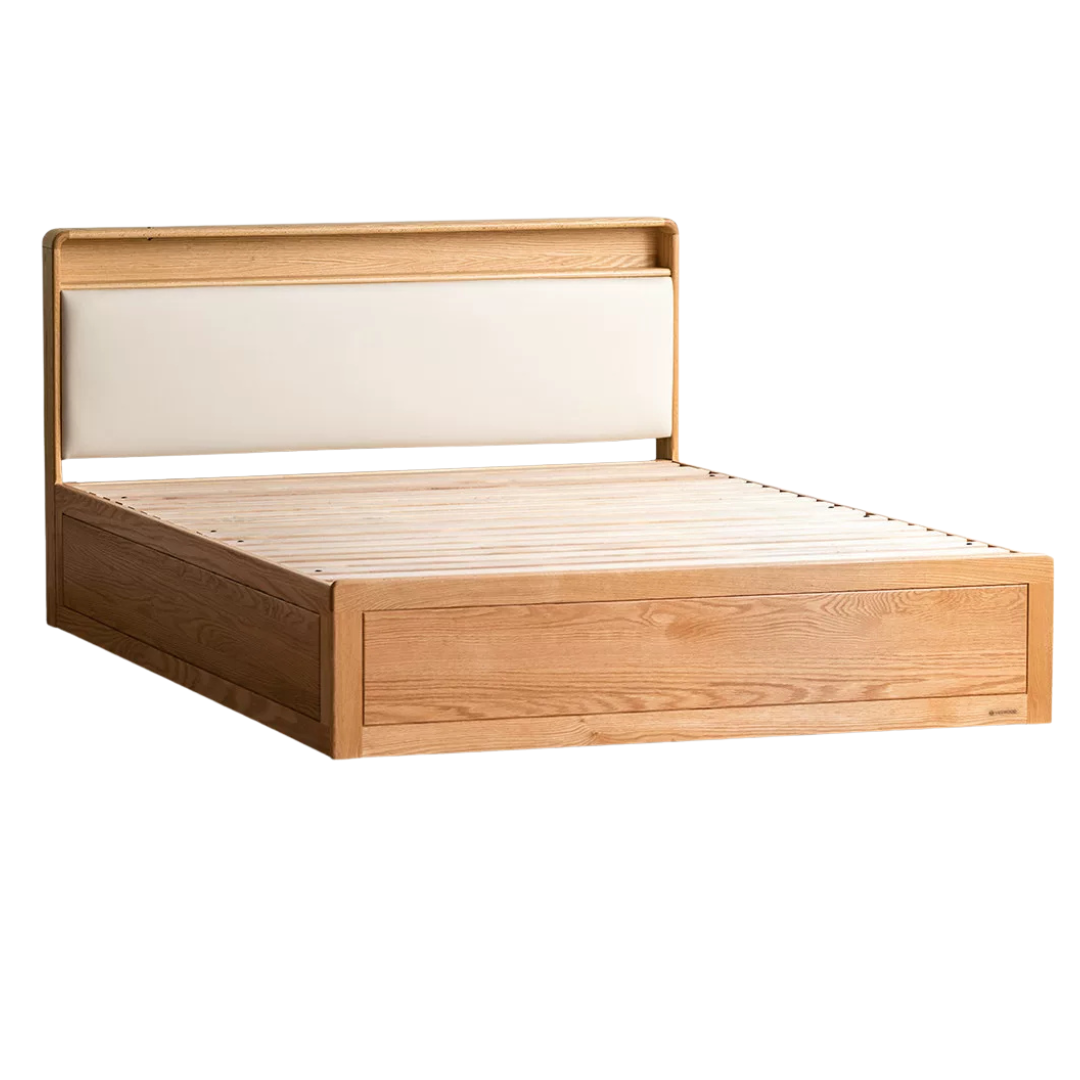 Oak Solid Wod Multifunctional Storage Bed with LED Light
