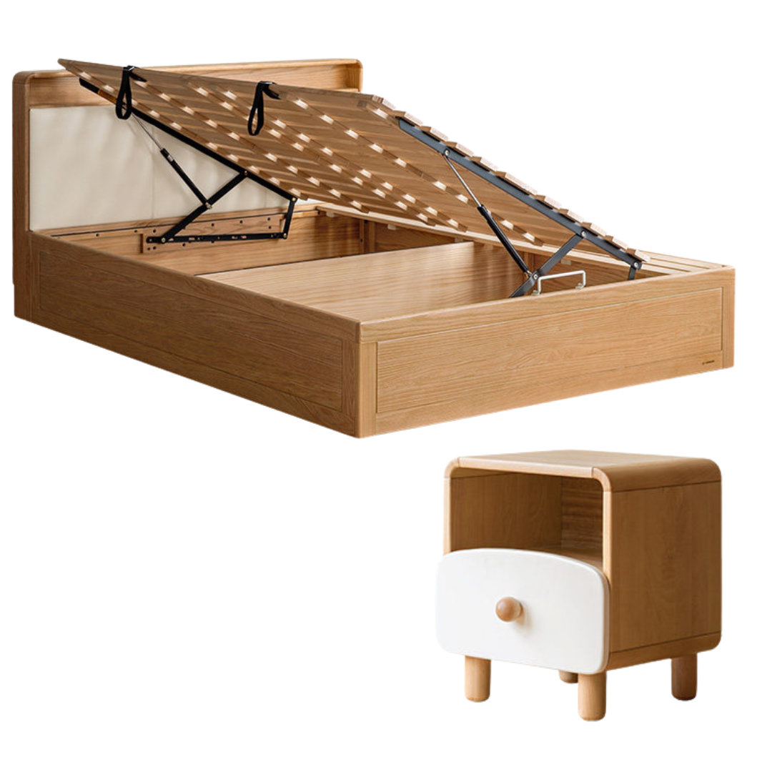 Oak Solid Wod Multifunctional Storage Bed with LED Light