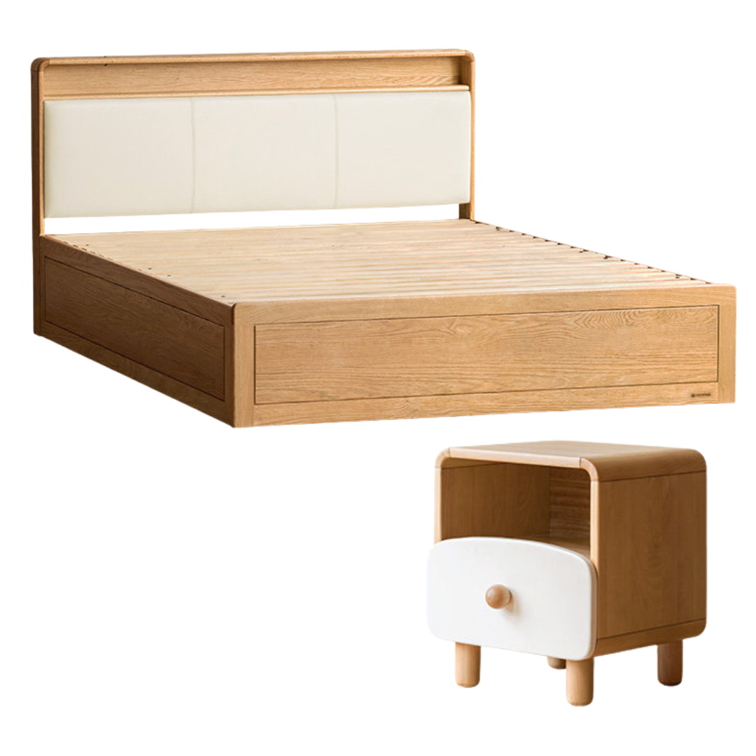 Oak Solid Wod Multifunctional Storage Bed with LED Light