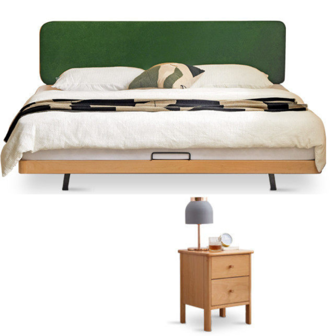 Beech Solid Wood Upholstered Bed — Retro Style with Floating Design, Luminous Light, Luxury Finish
