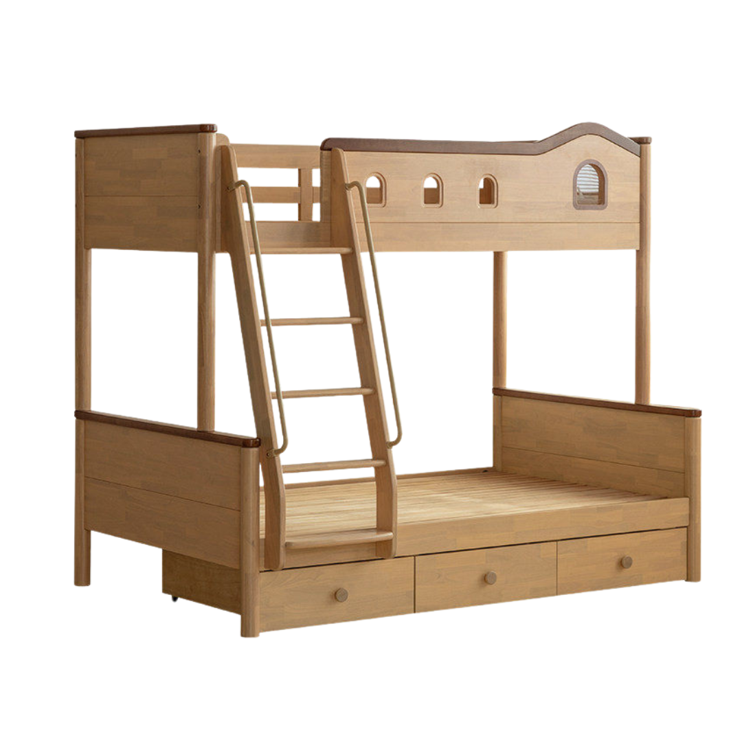 Beech, Oak, Rubberwood Solid Wood Children's Bunk Bed.