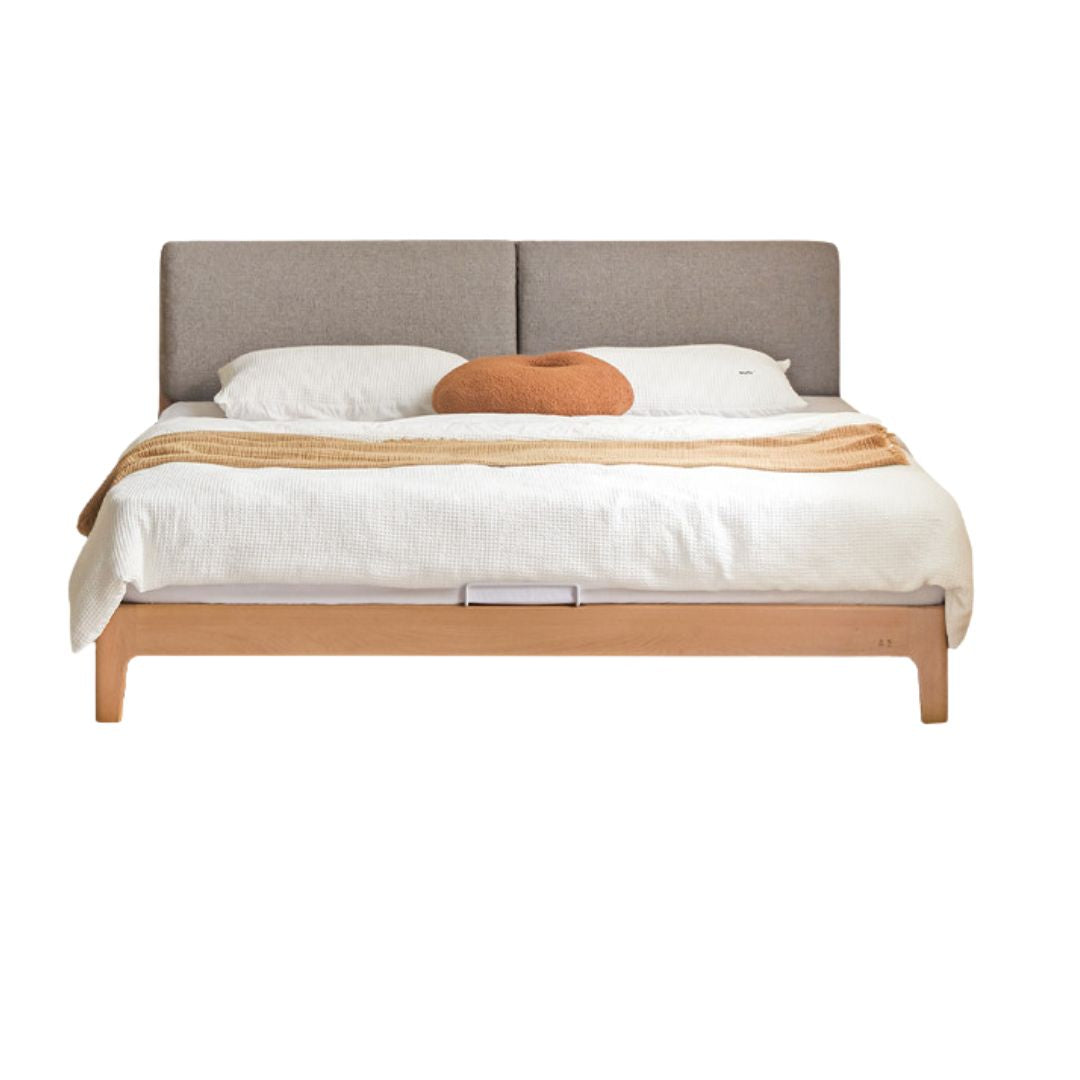 Beech Solid Wood Upholstered King Bed — Soft Headboard with Fabric Upholstery