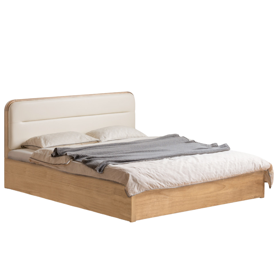 Oak, Rubberwood Solid Wood Bed — Modern Minimalist Box Bed