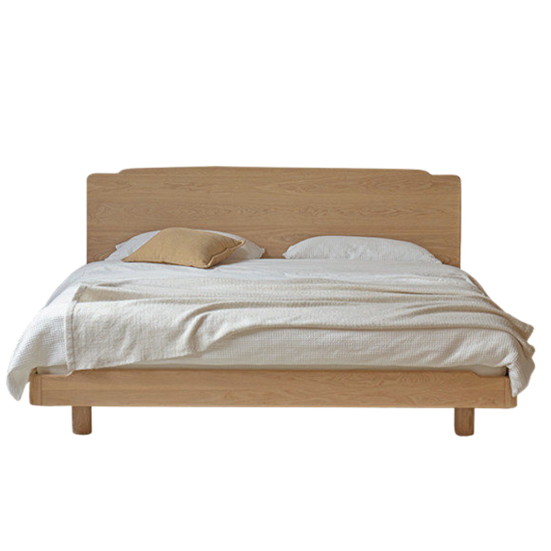 Ash Solid Wood Floating Bed — Large Slab, Simple Modern Design