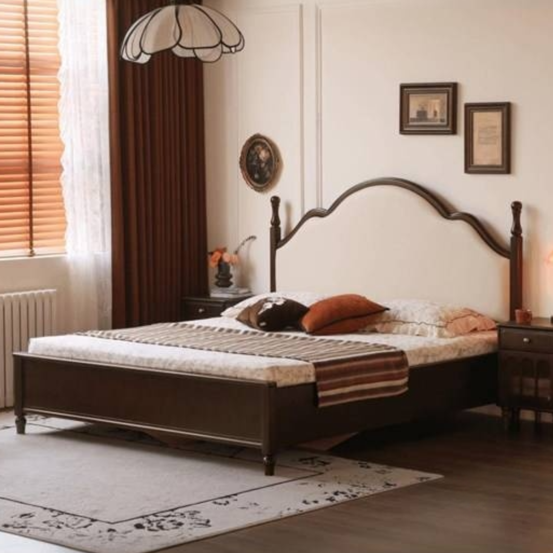 Poplar Solid Wood Box Bed — American Style Vintage with Soft Backrest