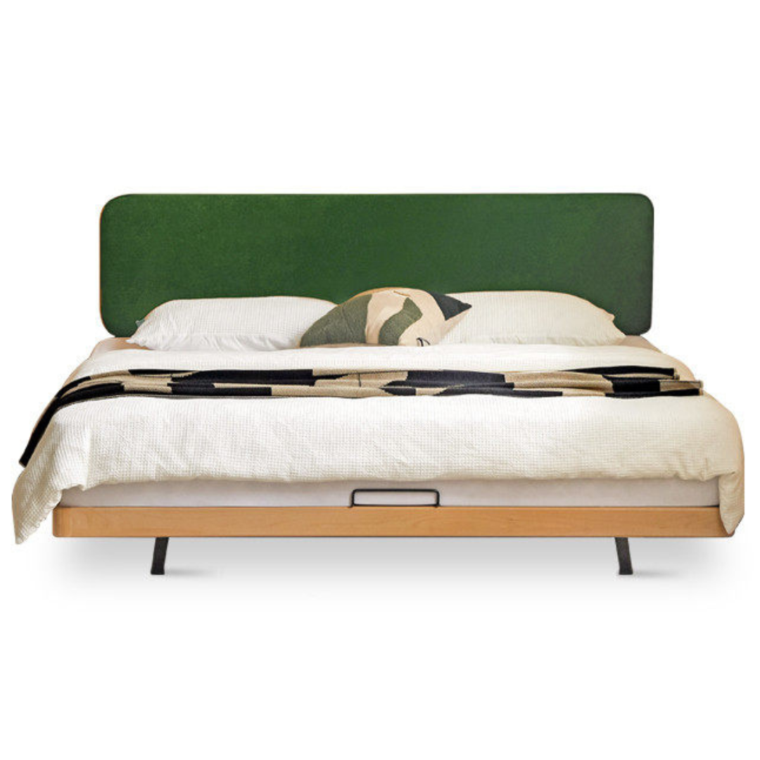 Beech Solid Wood Upholstered Bed — Retro Style with Floating Design, Luminous Light, Luxury Finish