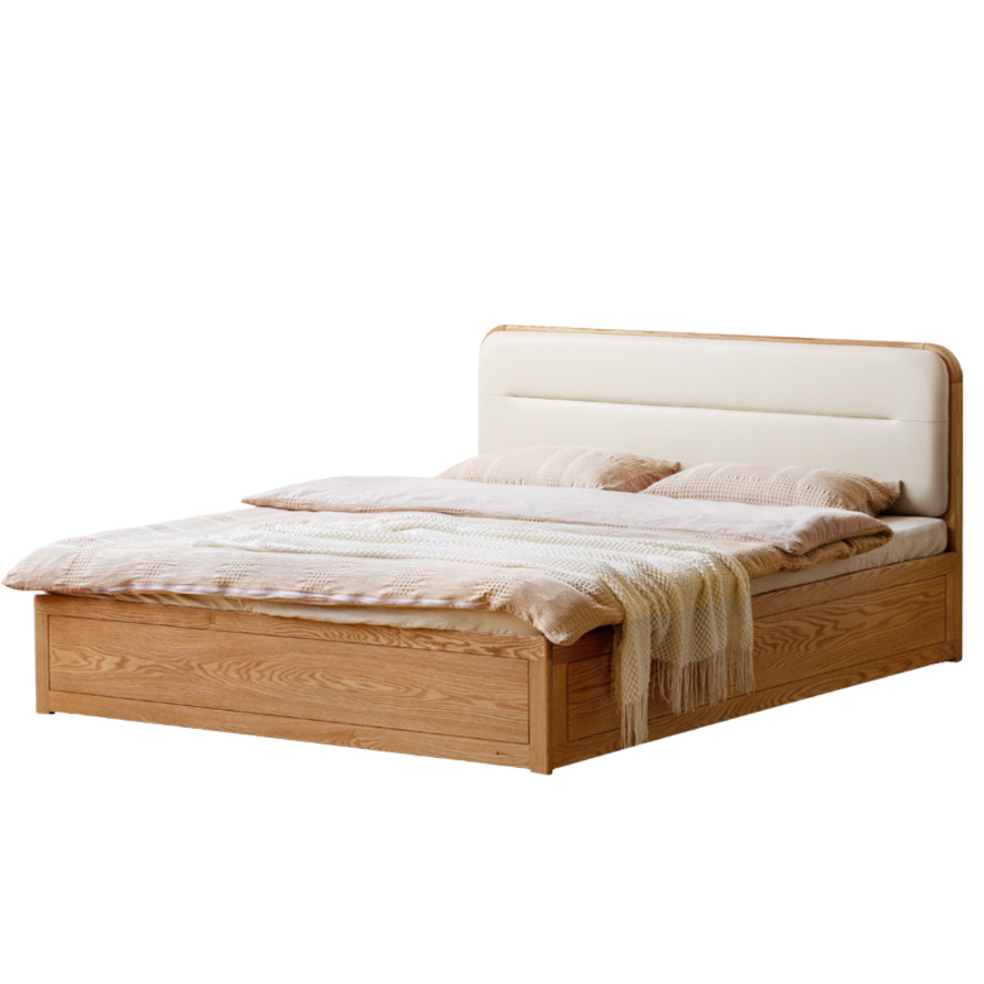 Oak, Rubberwood Solid Wood Bed — Modern Minimalist Box Bed