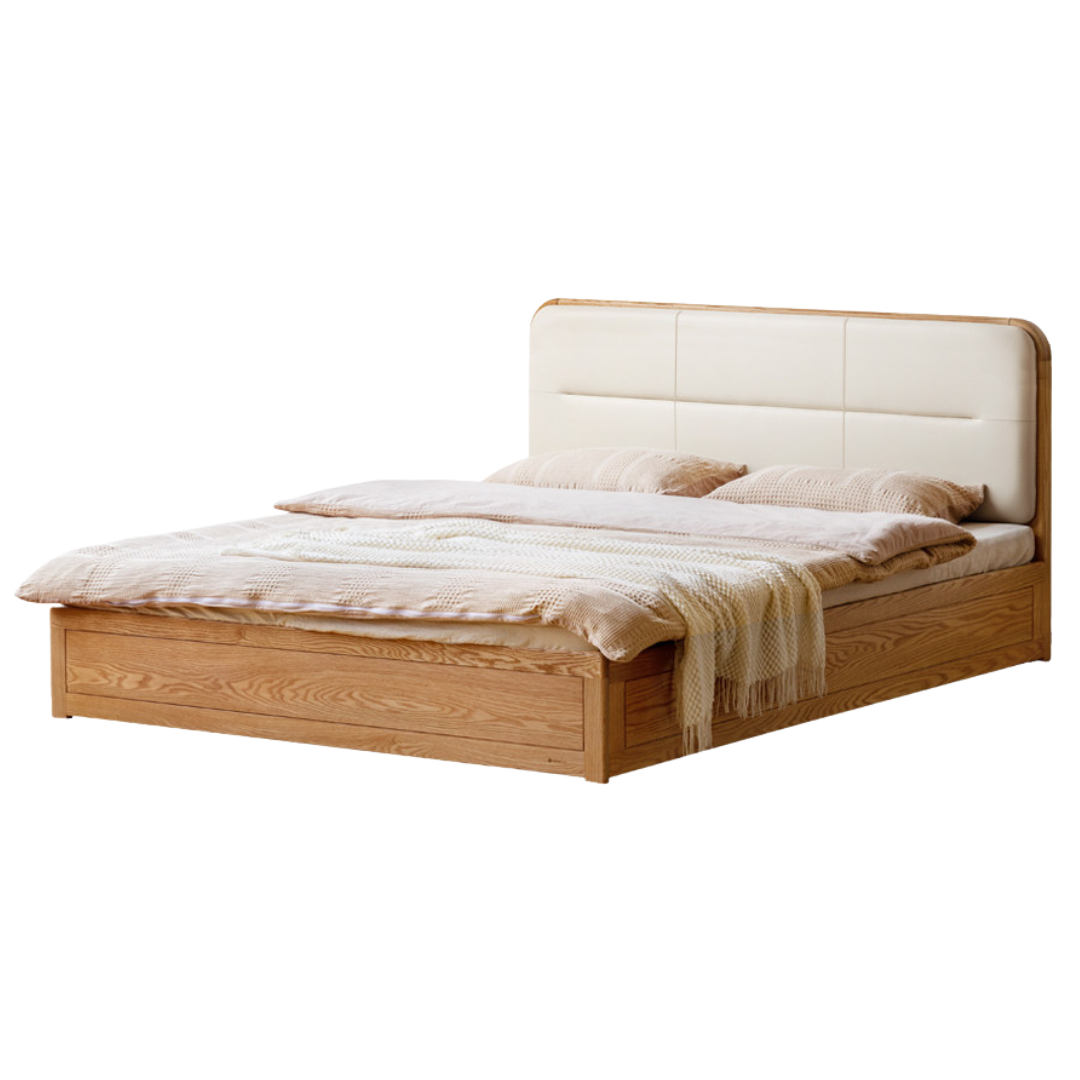 Oak, Rubberwood Solid Wood Bed — Modern Minimalist Box Bed
