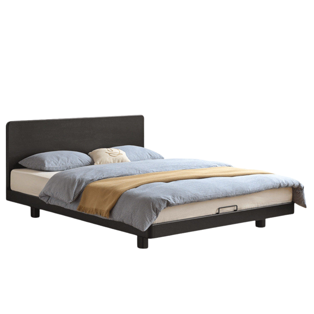 Rubberwood Solid Wood Bed — Modern Minimalist Large Slab Black Floating Bed