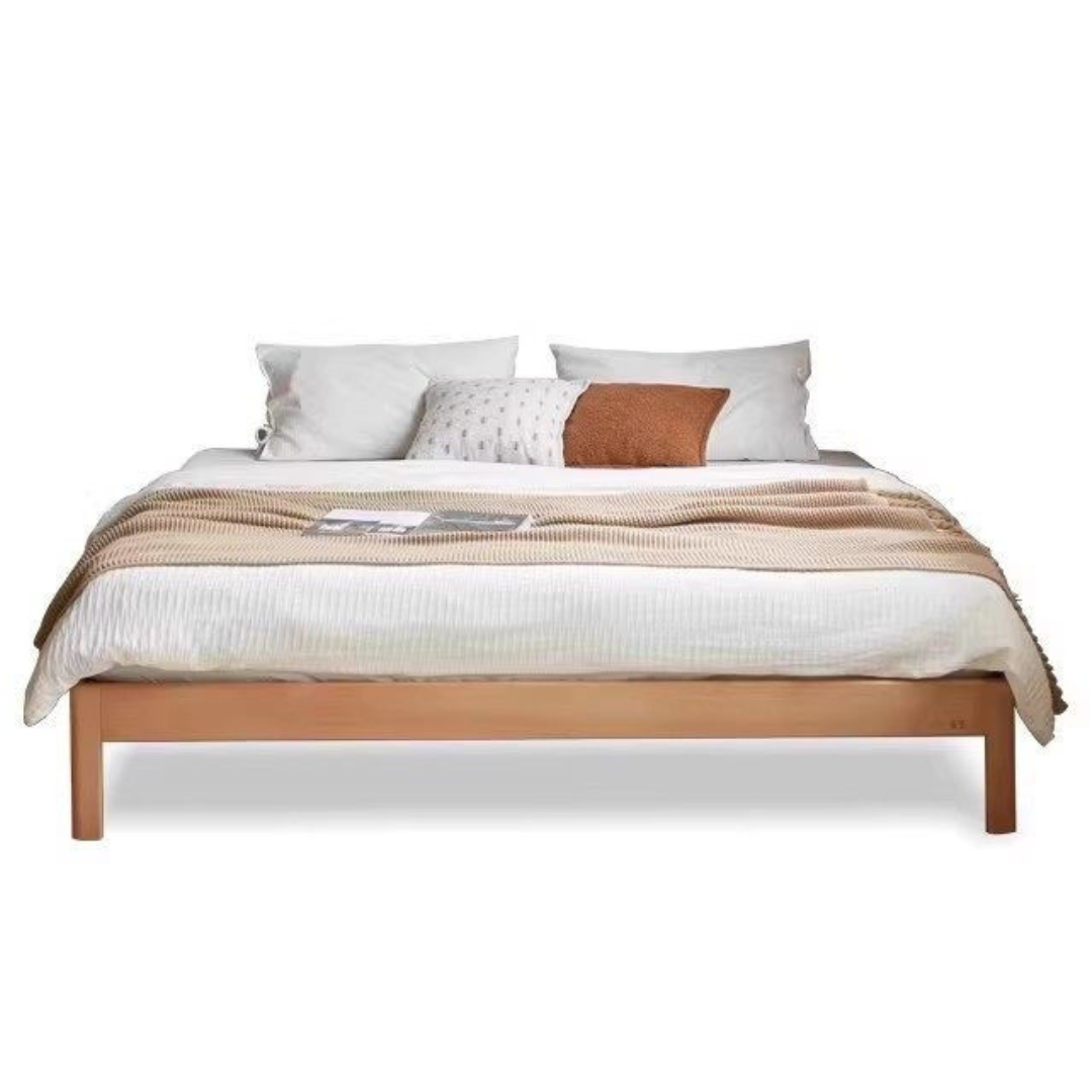 European Beech Solid Wood Platform Bed — Headboard-Free, Simple Design