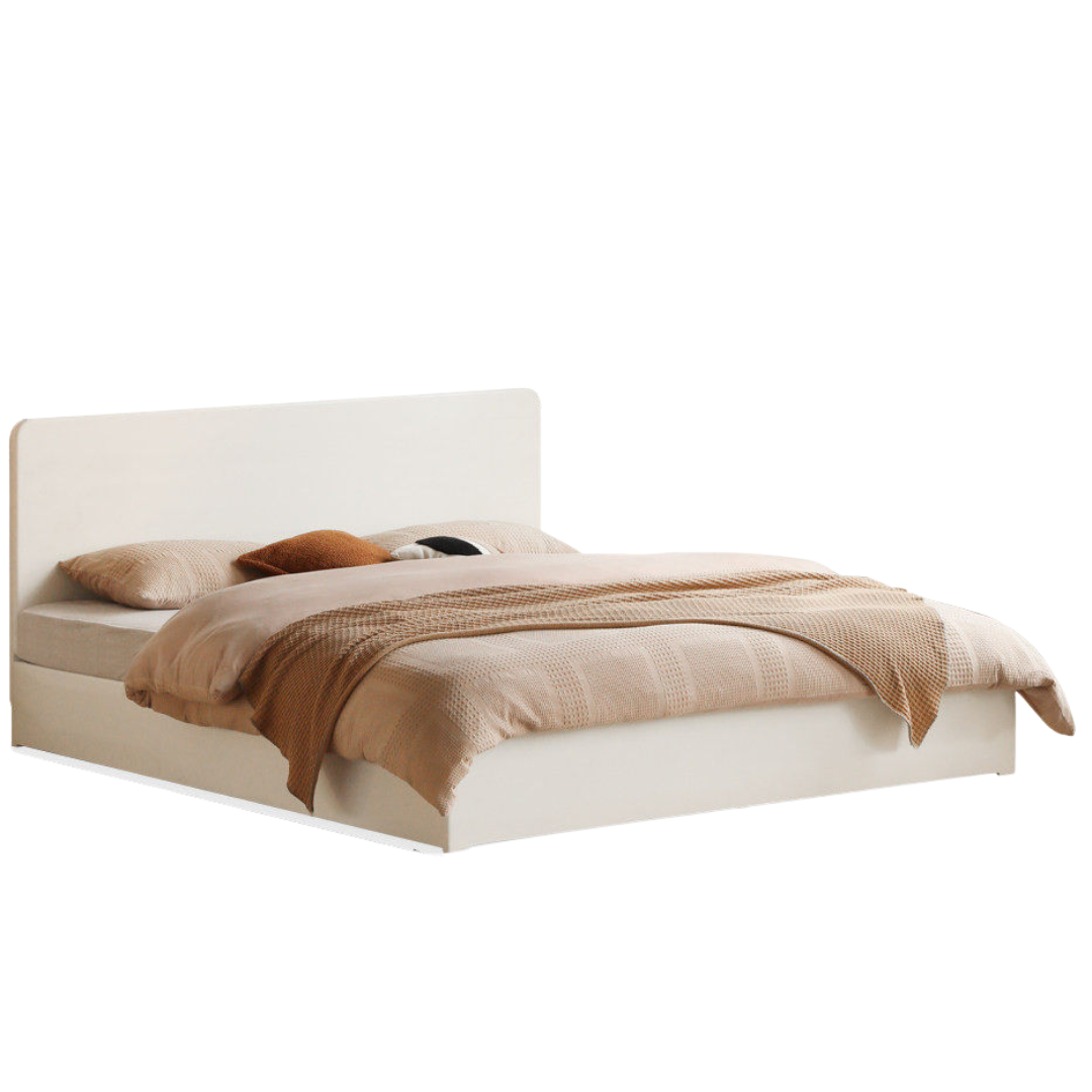 Rubberwood Solid Wood Bed — Modern Minimalist White Box Design