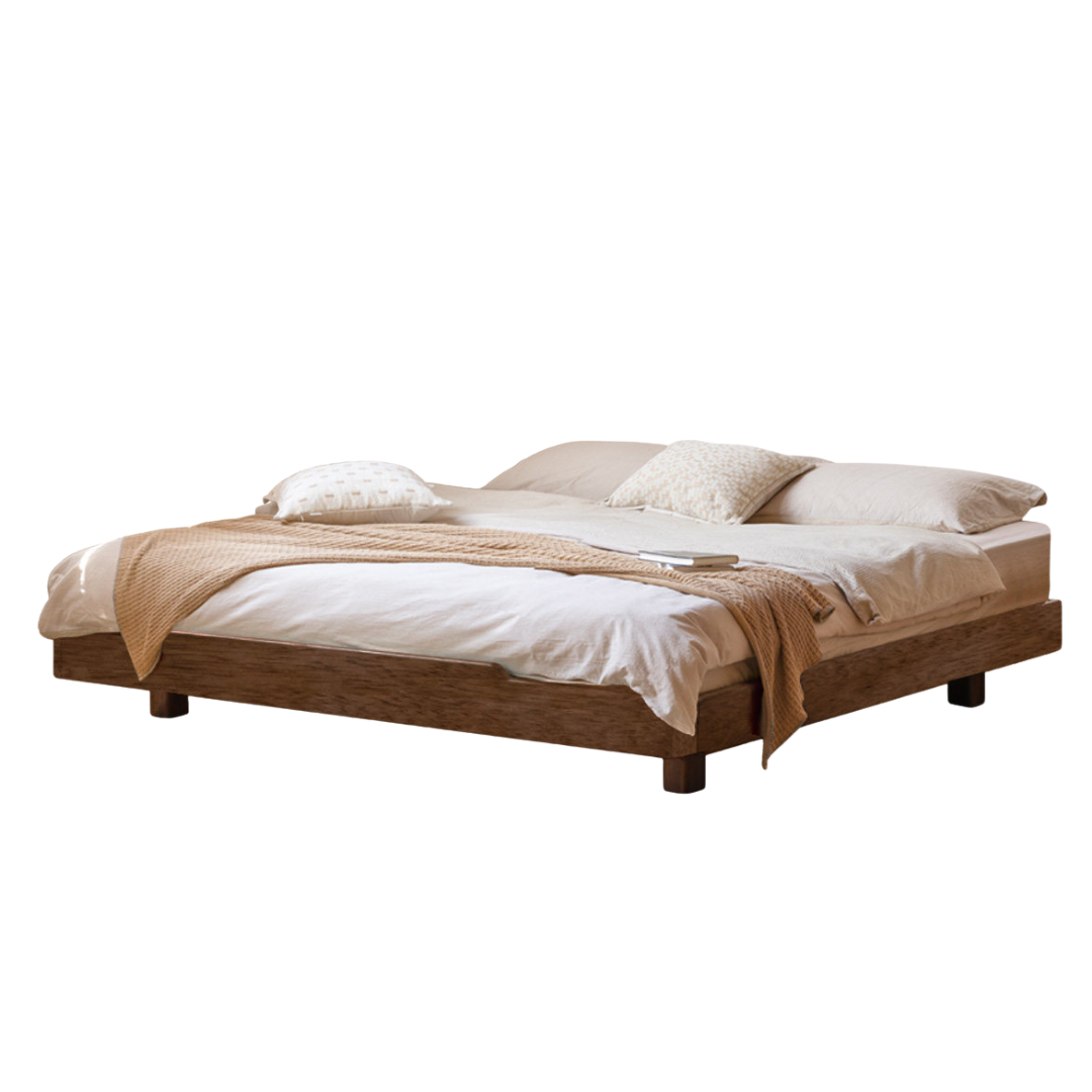 Black Walnut,Sandalwood Solid Wood Platform Bed, Headboard-Free Suspended Bed