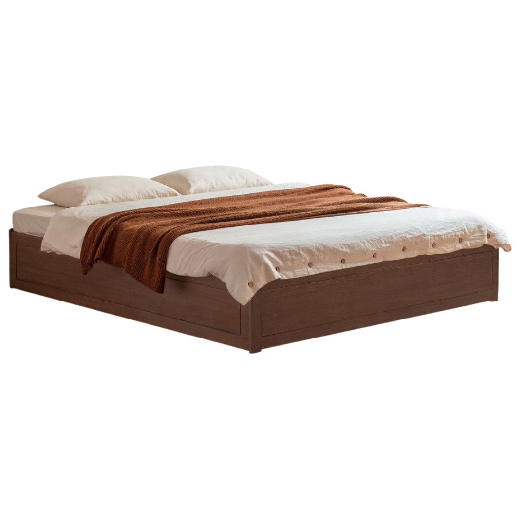 Black Walnut,  Catalpa Solid Wood Italian Light Luxury Platform Bed, Headboard-Free Box Bed