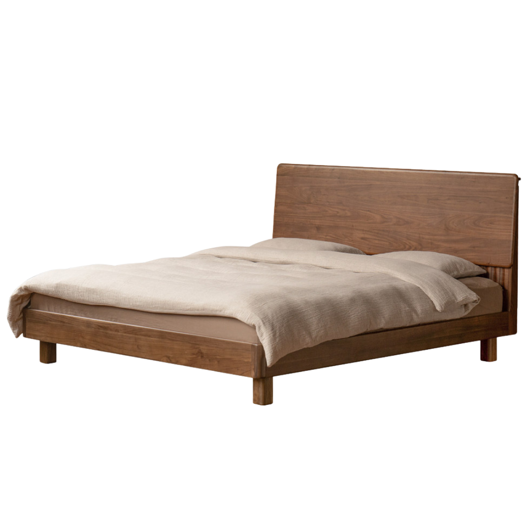 Black Walnut Solid Wood Bed with Italian Light Luxury Design