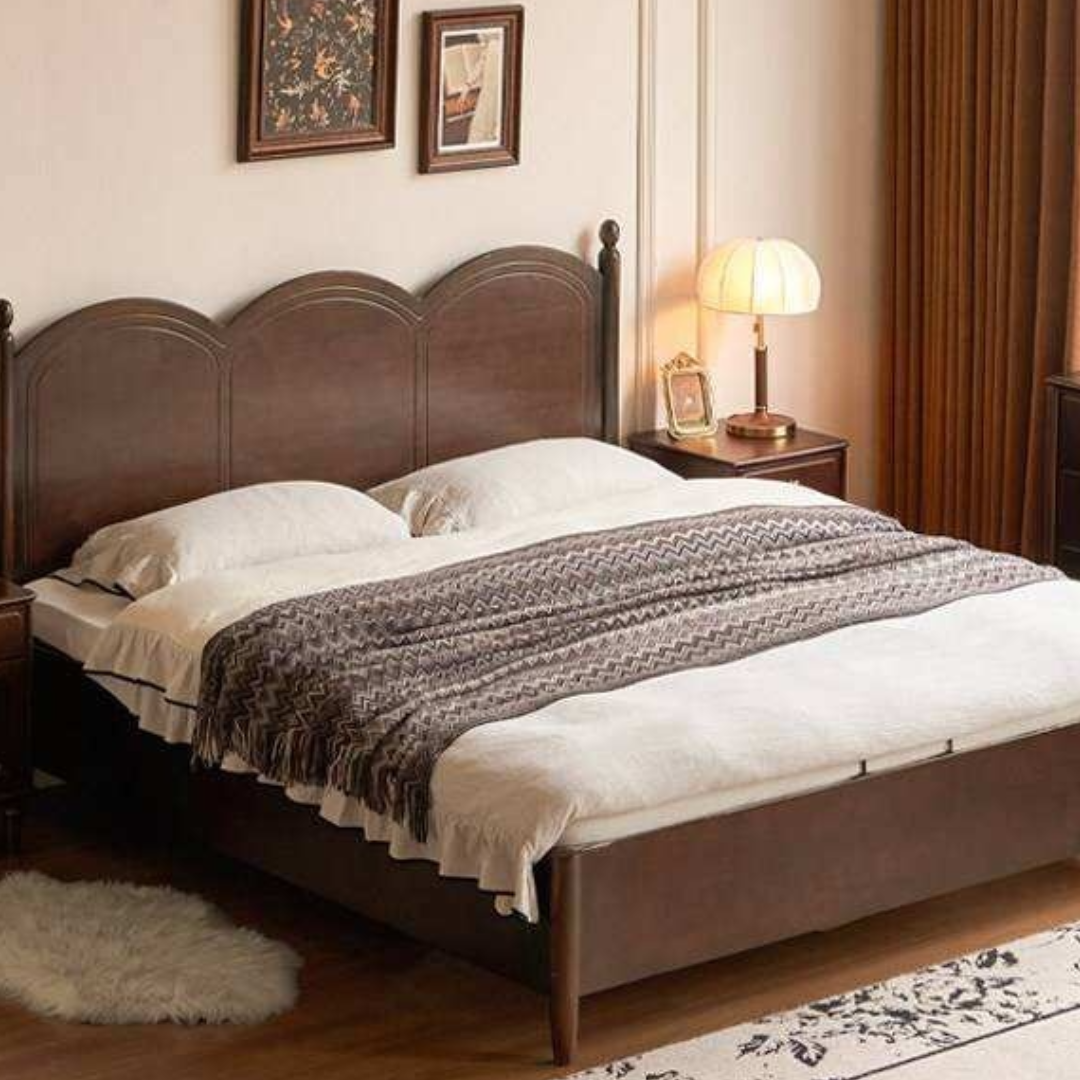 Poplar Solid Wood Bed with French Retro Style and Large Off-the-Floor Box Design