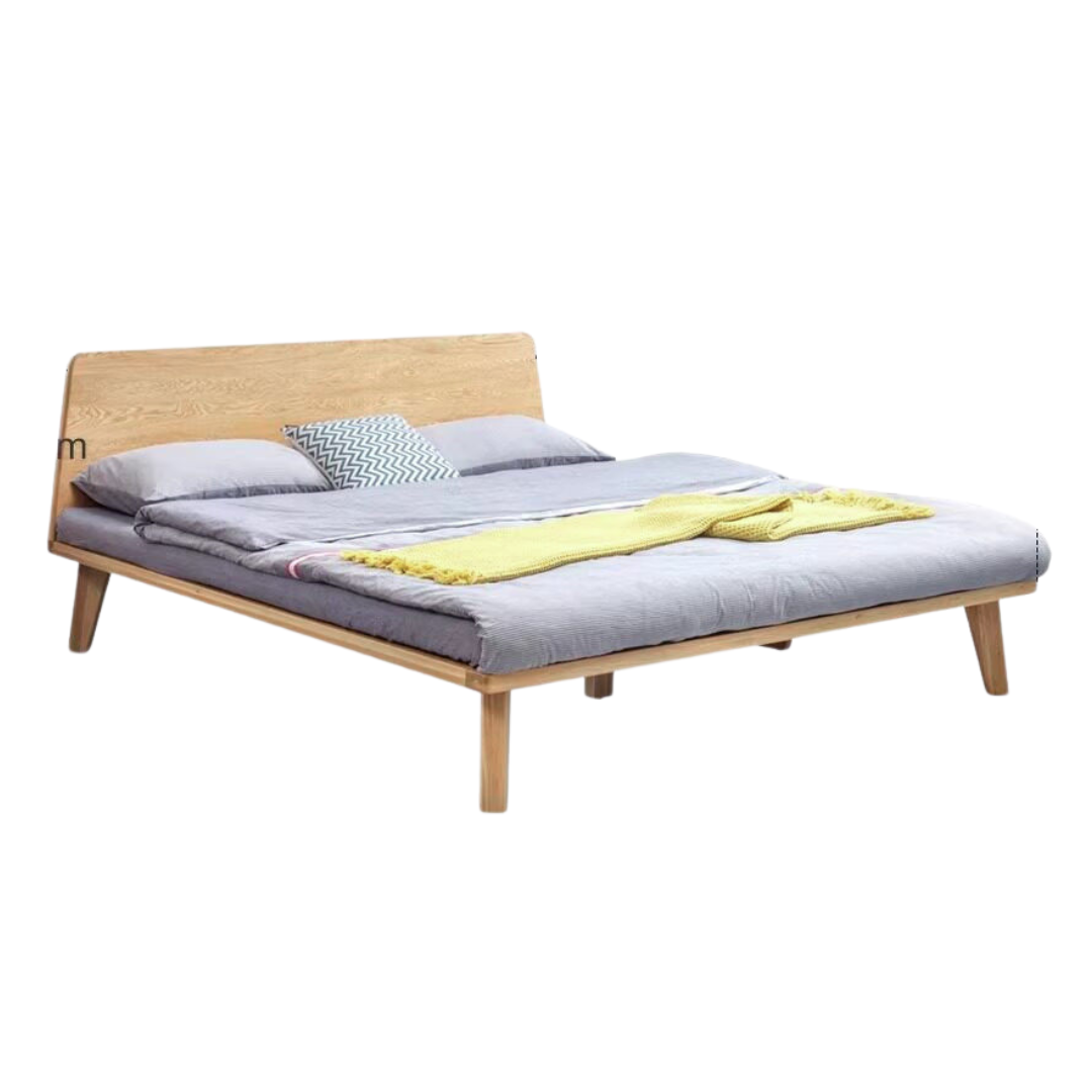 Oak,Rubberwood Solid Wood Platform Bed, Headboard-Free Bed