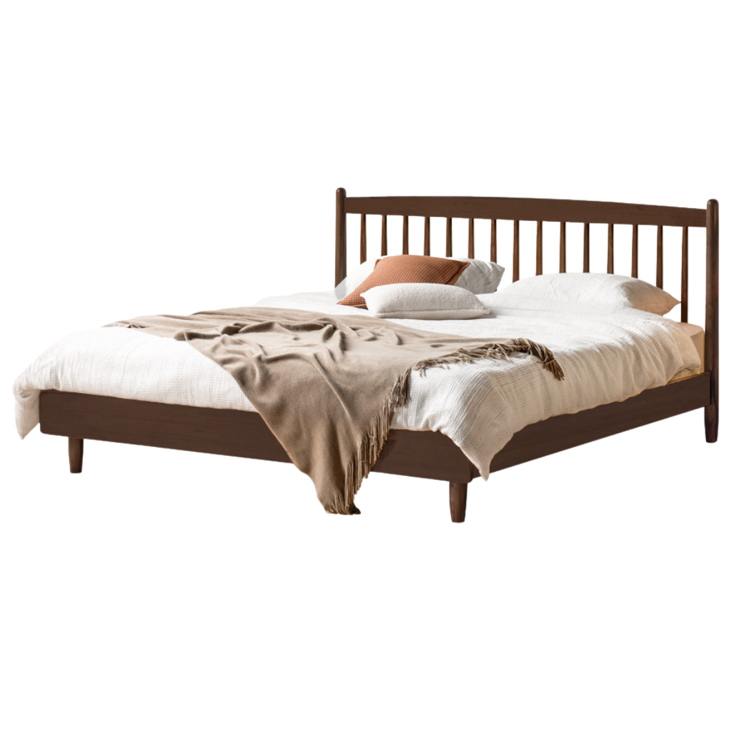 Black Walnut, Poplar Solid Wood Bed in Modern Casual Scandinavian Style
