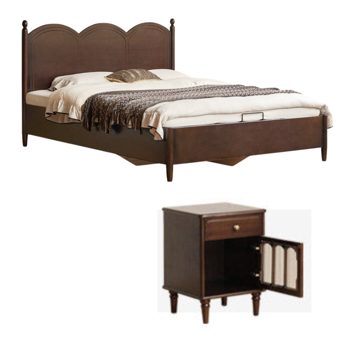 Poplar Solid Wood Bed with French Retro Style and Large Off-the-Floor Box Design